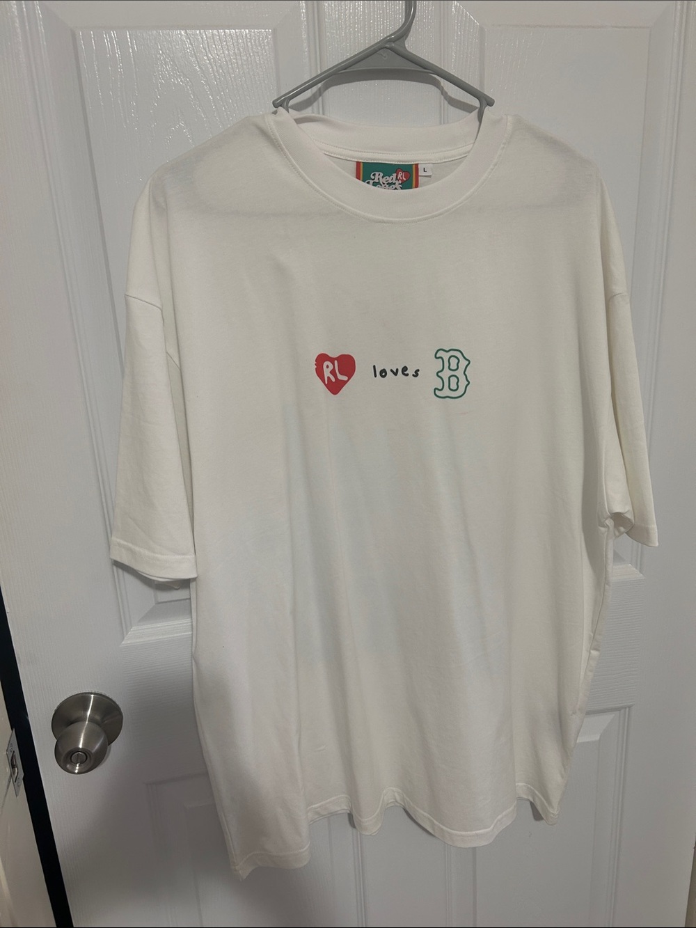 Red Letters Boston White Short Sleeve Tee with Red Heart